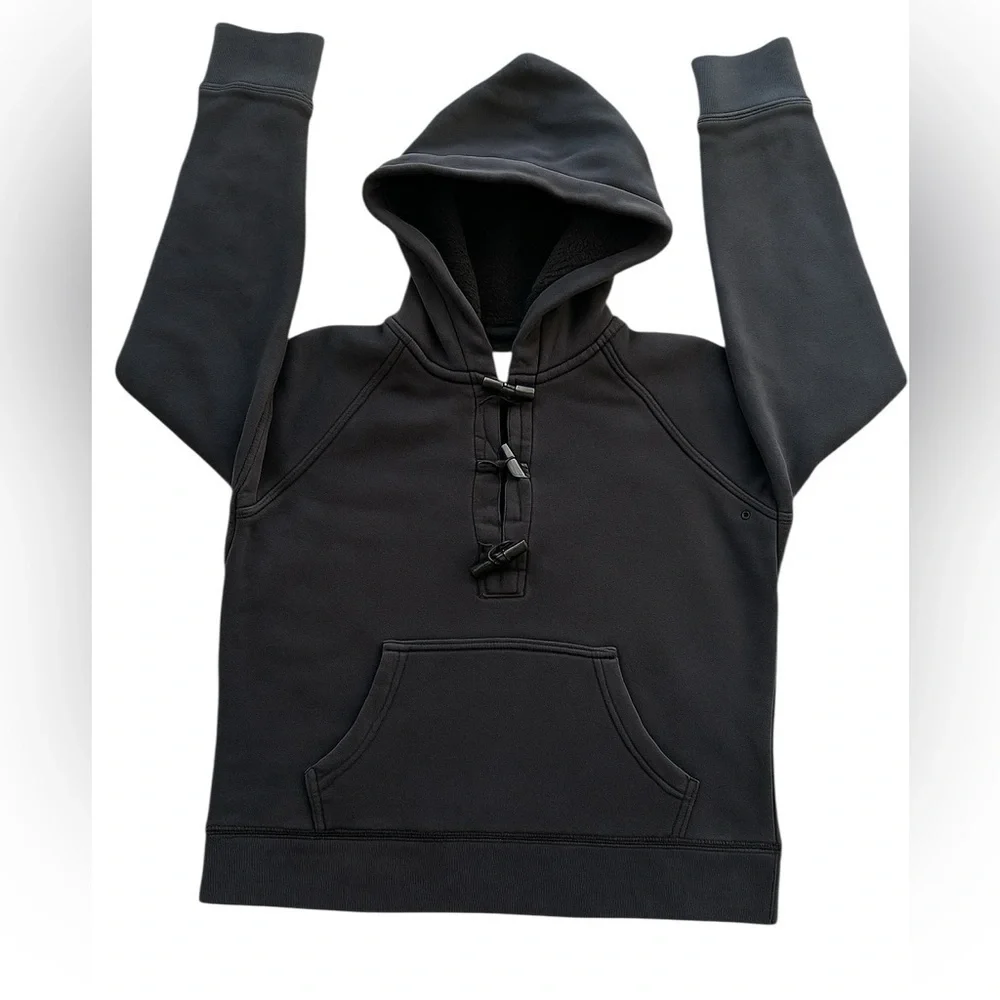 J.Crew Vintage Black Toggle Sherpa Lined Pullover Hoodie Sweatshirt Small